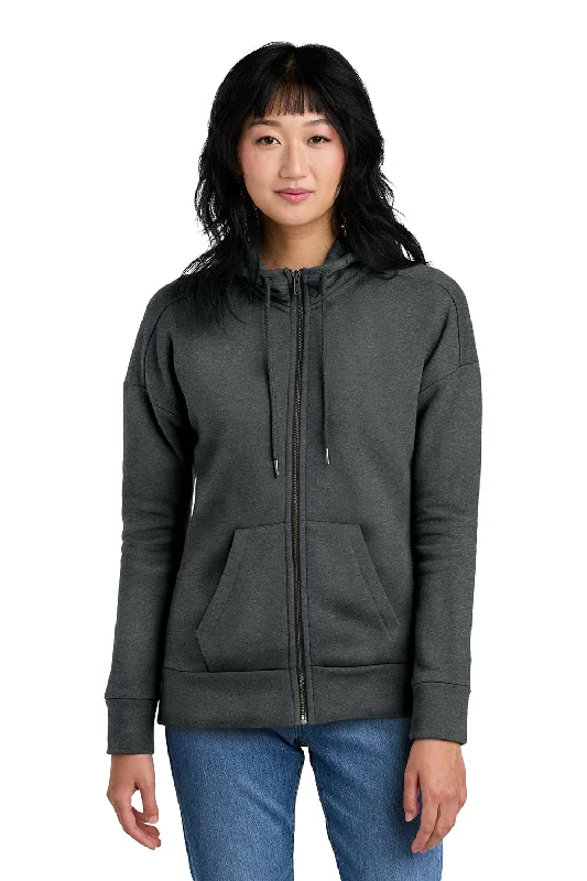 District Womens Perfect Weight Fleece Full Zip Hooded Sweatshirt Hoodie w/ Pockets - Heather Charcoal Grey