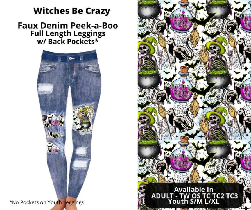 Witches Be Crazy Faux Denim Full Length Peekaboo Leggings