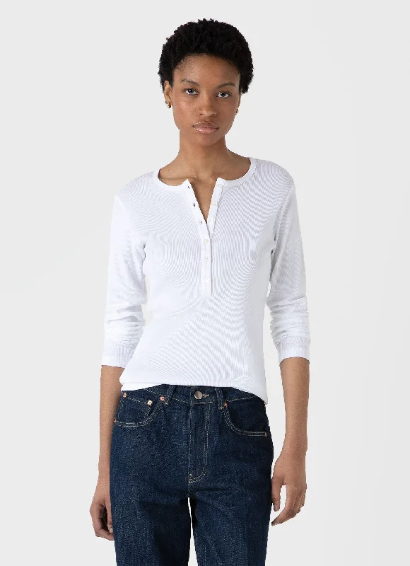 Women's Rib Henley in White