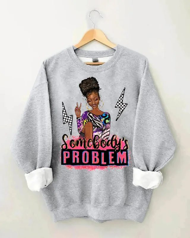 Women's Black Girl Slogan Print Crewneck Sweatshirt