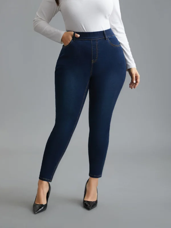 Elastic Waist Mid Rise Skinny Jeans