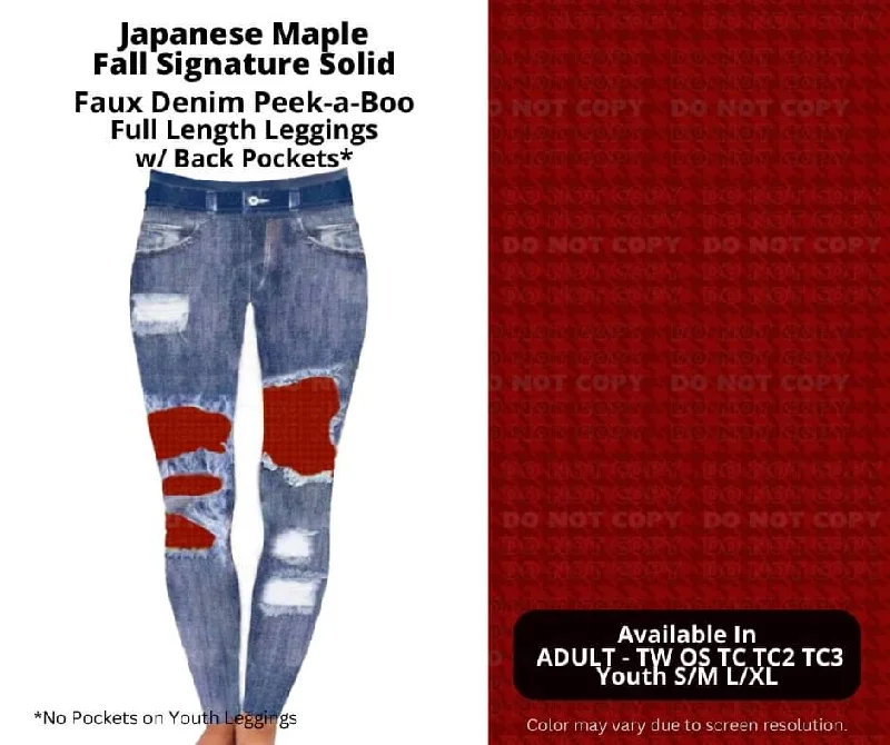 Japanese Maple Faux Denim Full Length Peekaboo Leggings