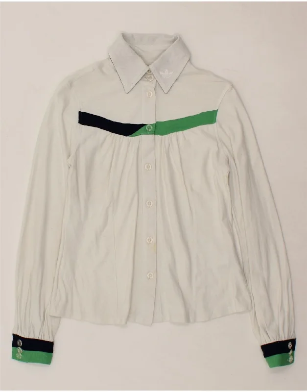 ADIDAS Womens Shirt Blouse UK 12 Medium White Colourblock Modal