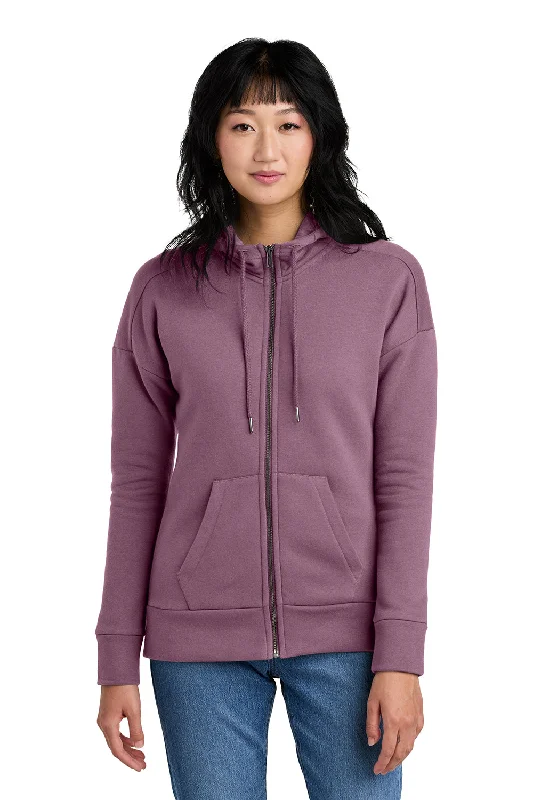 District Womens Perfect Weight Fleece Full Zip Hooded Sweatshirt Hoodie w/ Pockets - Orchid Haze