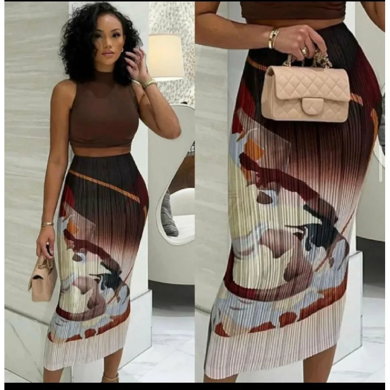 Pleated Print Bodycon Skirt