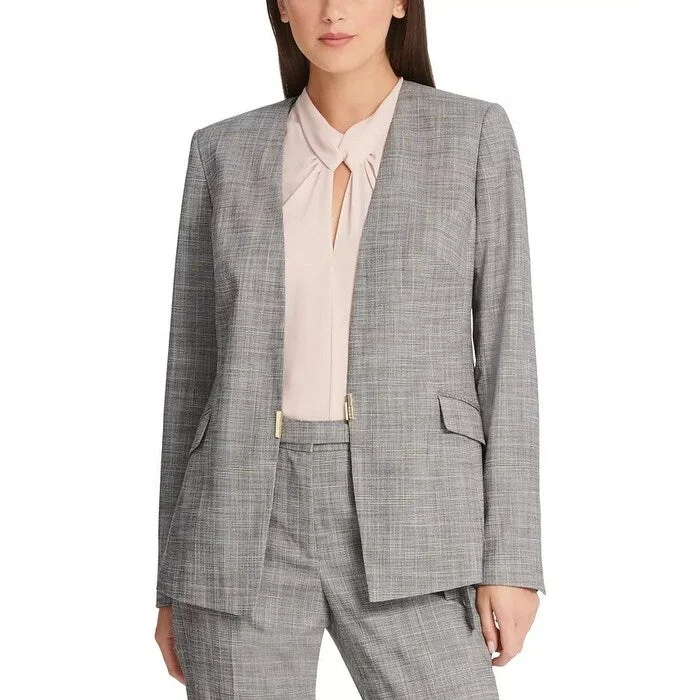 DKNY Women's Plaid Collarless Blazer Gray Size 4 Petite