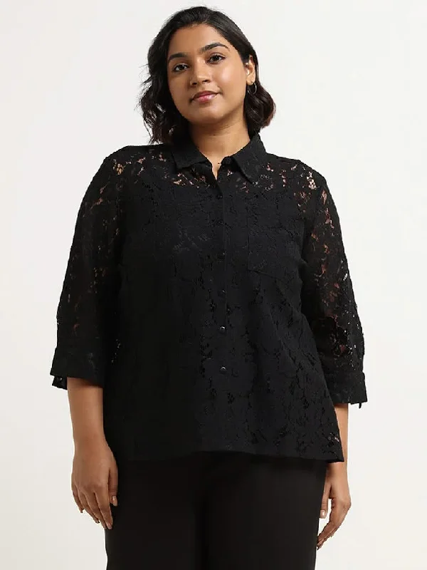 Gia Black Schiffli Shirt with Camisole