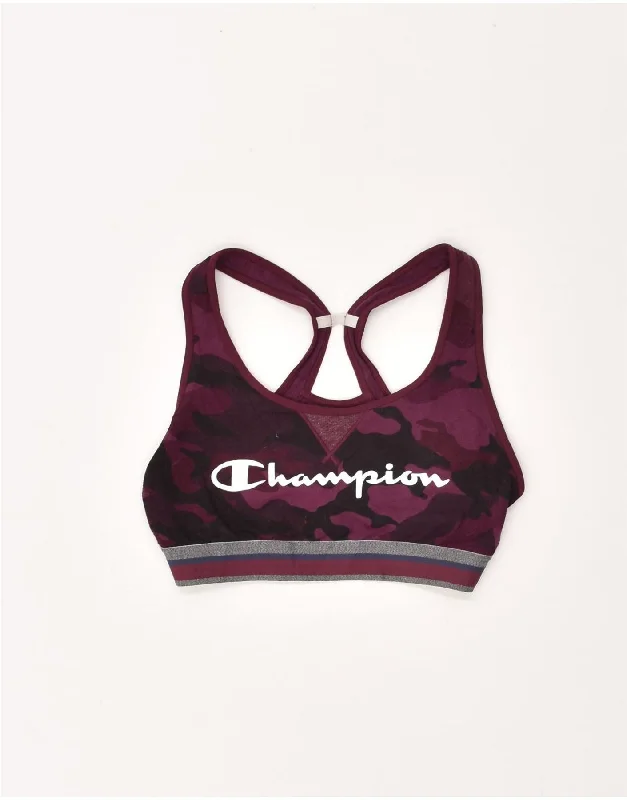 CHAMPION Womens Graphic Sport Bra Vest Top UK 4 XS Purple Camouflage