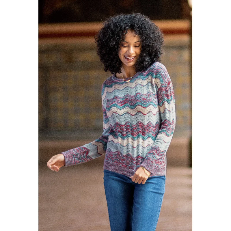 Novica Handmade Color Waves Cotton Pullover Sweater