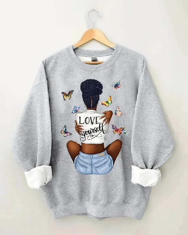 Women's Black Girl Slogan Print Crewneck Sweatshirt