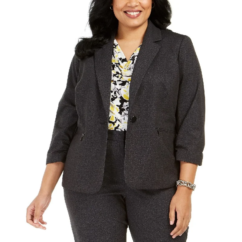 Kasper Women's Plus Size One-Button Blazer Charcoal Size 18