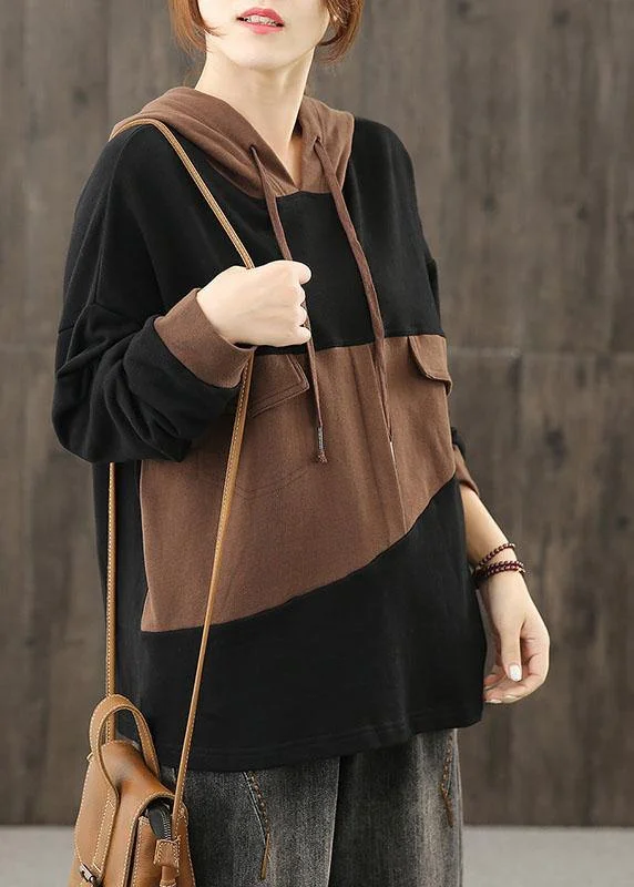 Elegant black clothes For Women hooded patchwork Midi tops