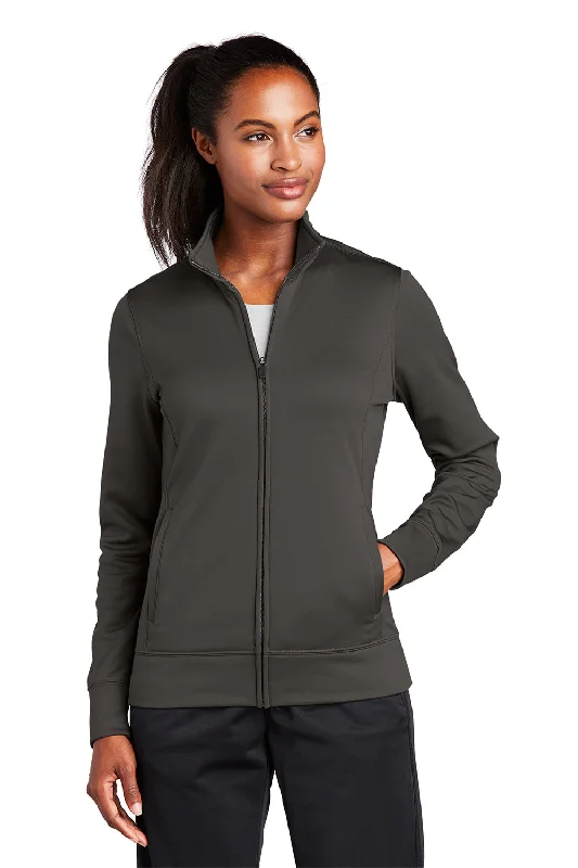 Sport-Tek Womens Sport-Wick Moisture Wicking Fleece Full Zip Sweatshirt w/ Pockets - Iron Grey