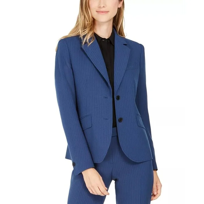 Anne Klein Women's Pinstriped Blazer Dark Blue Size 16