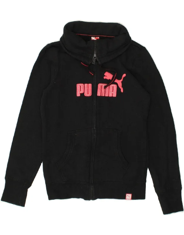 PUMA Womens Graphic Tracksuit Top Jacket UK 10 Small  Black Cotton