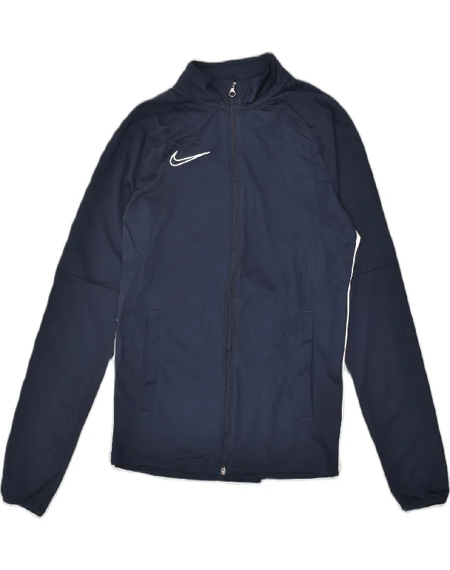 NIKE Womens Dri Fit Tracksuit Top Jacket UK 10 Small Navy Blue Polyester