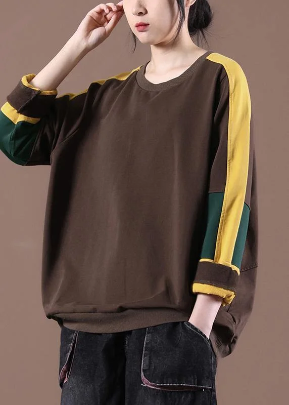 Elegant Chocolate O-Neck Sweatshirts Tracksuits