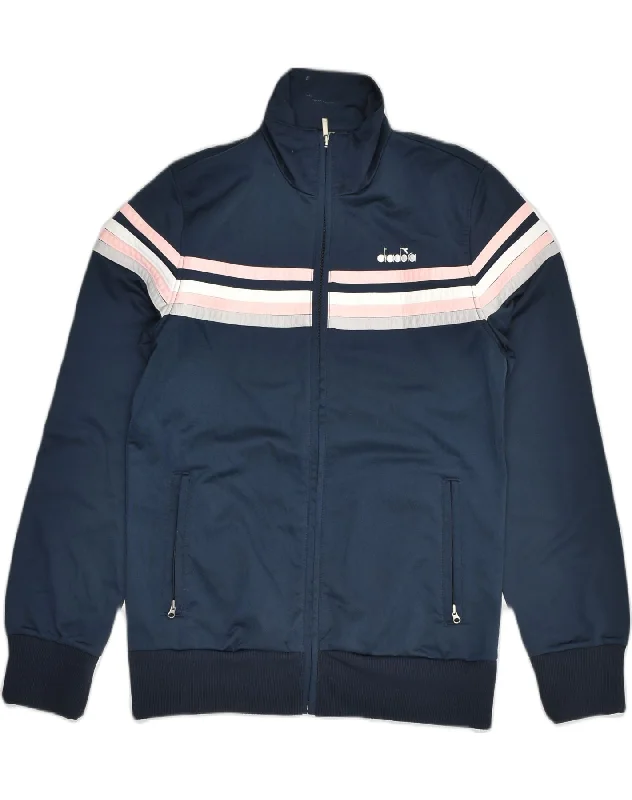 DIADORA Womens Tracksuit Top Jacket UK 12 Medium Navy Blue Colourblock