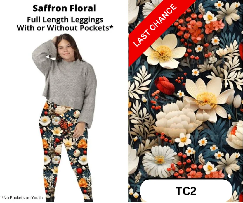 Saffron Floral Full Length Leggings w/ Pockets