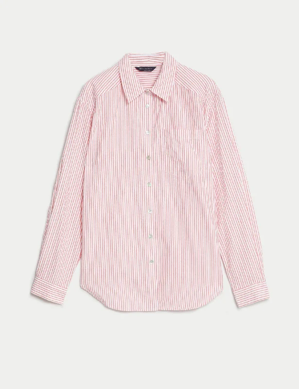 Cotton Rich Striped Collared Shirt