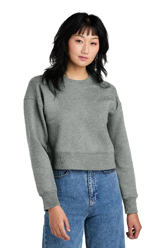 District Womens Perfect Weight Fleece Cropped Crewneck Sweatshirt - Heather Steel Grey