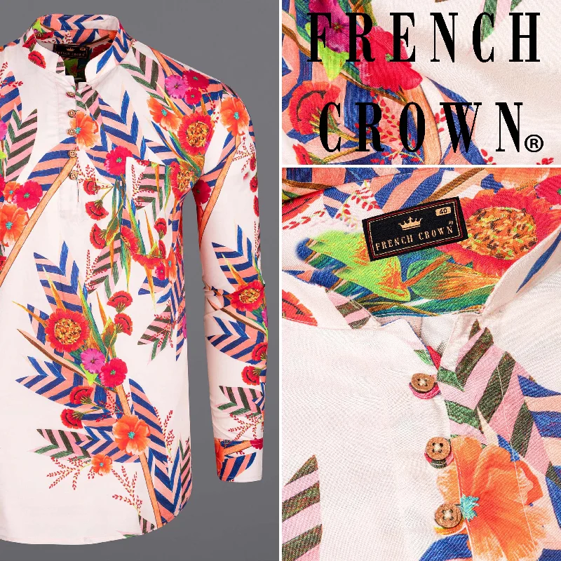 Fantasy Multicolour Tropical Printed Tencel Kurta Shirt