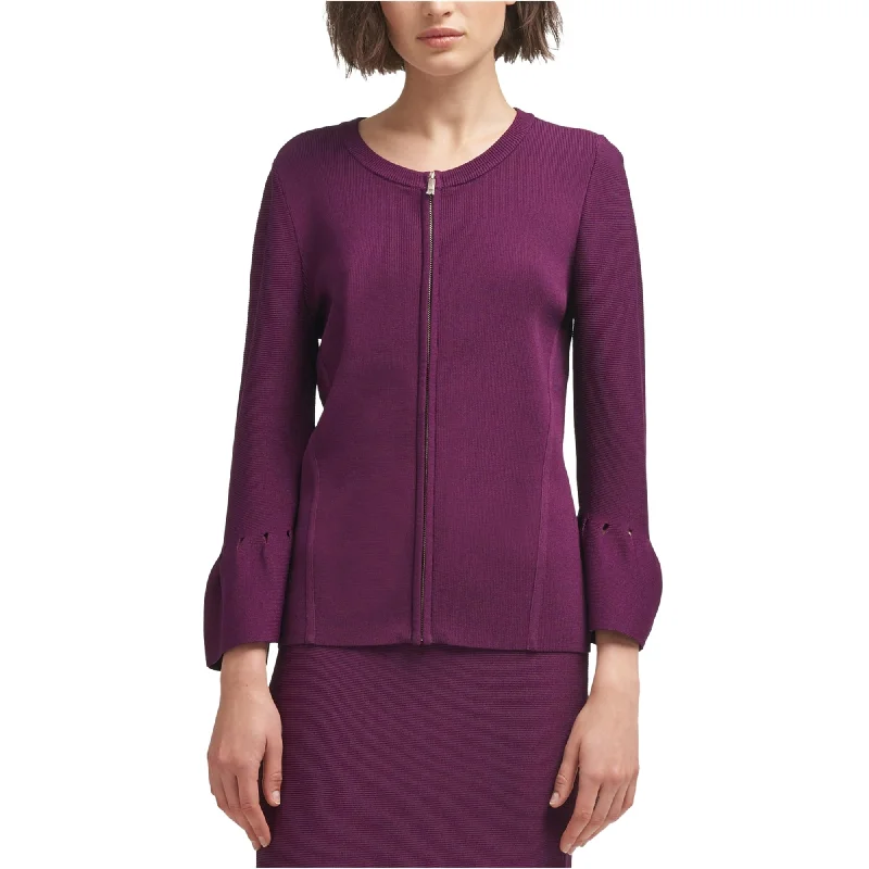 DKNY Womens Zip Front Cardigan Sweater, Purple, Small