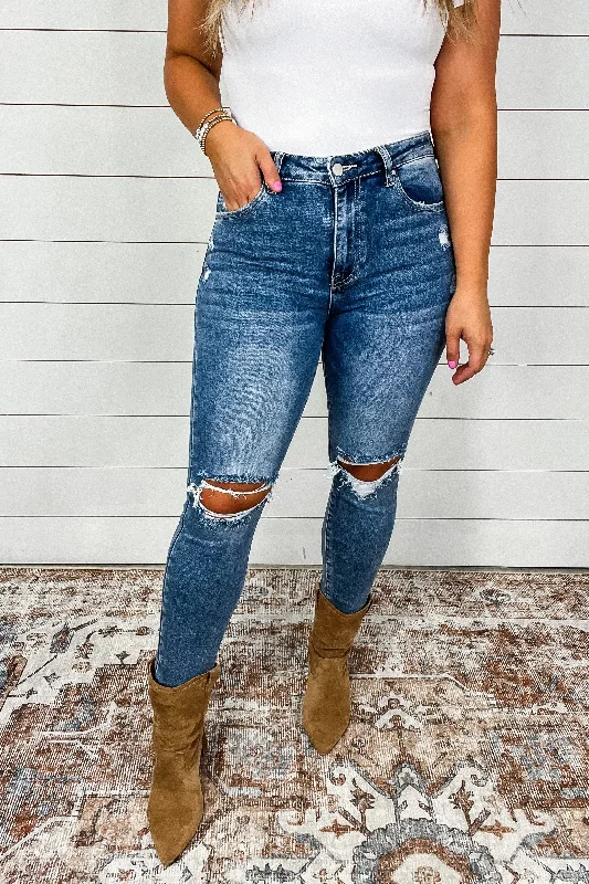 The Brooke's - High Rise Knee Distressed Skinny Jeans