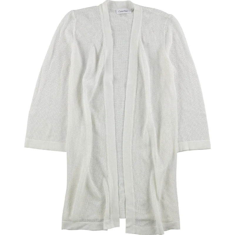 Calvin Klein Womens Mesh Cardigan Sweater, White, Small