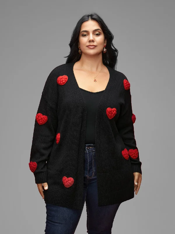 Hand Crocheted Hearts V-neck Cardigan