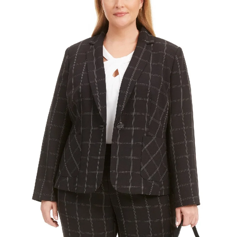 Kasper Women's Plus Size Windowpane Notch-Collar Blazer Black Size 22