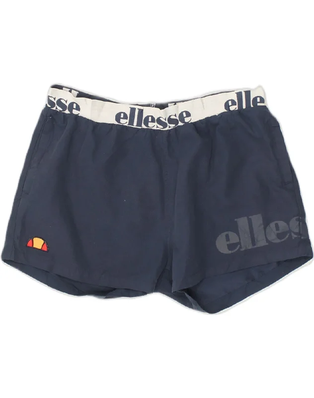 ELLESSE Womens Graphic Sport Shorts UK 14 Medium Navy Blue Polyester