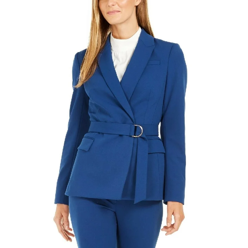 Calvin Klein Women's Scuba Crepe Belted Blazer Blue Size 12