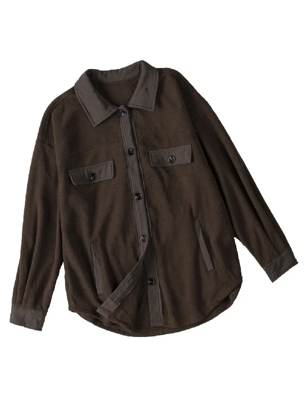 Brown Button-Front Fleece Shirt