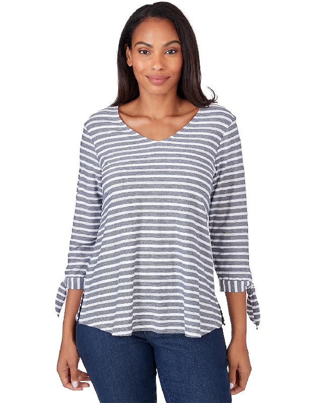 Ruby Road Blue Horizon Ribbon Stripe Knit Top