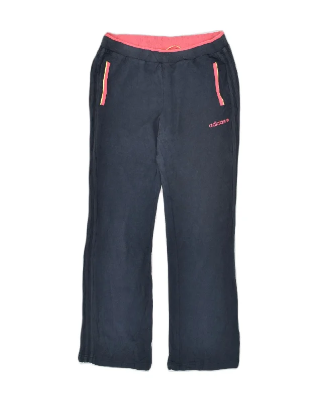 ADIDAS Womens Tracksuit Trousers UK 14 Large Navy Blue Cotton