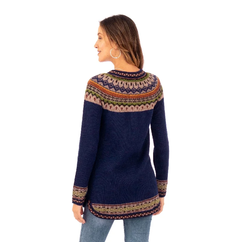 Novica Handmade Blue Peru 100% Cardigan Sweater