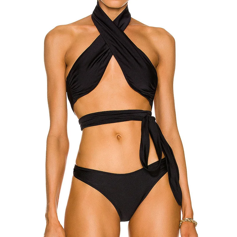 Black Crossed Bandage Women Bikini Swimsuits