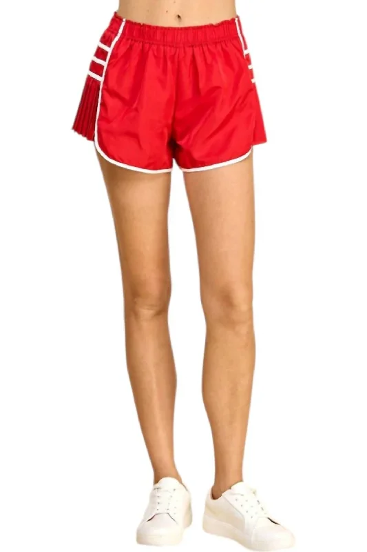 Pleated Side Active Shorts In Red