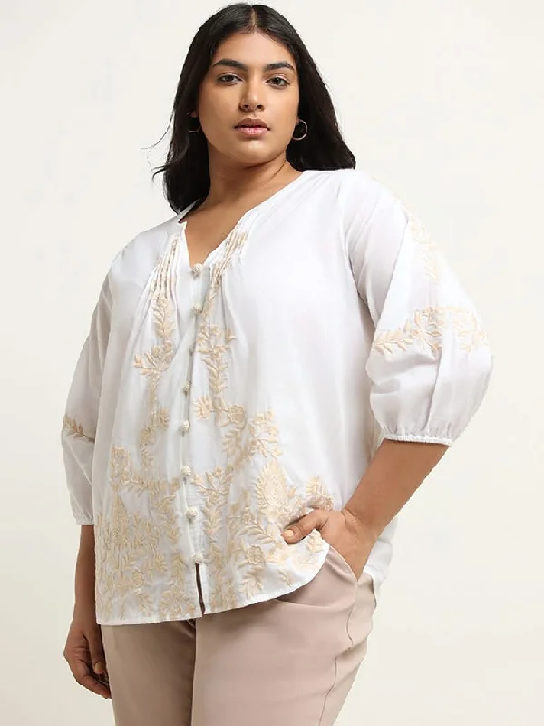 Gia White Pintuck Embroidered Cotton Shirt