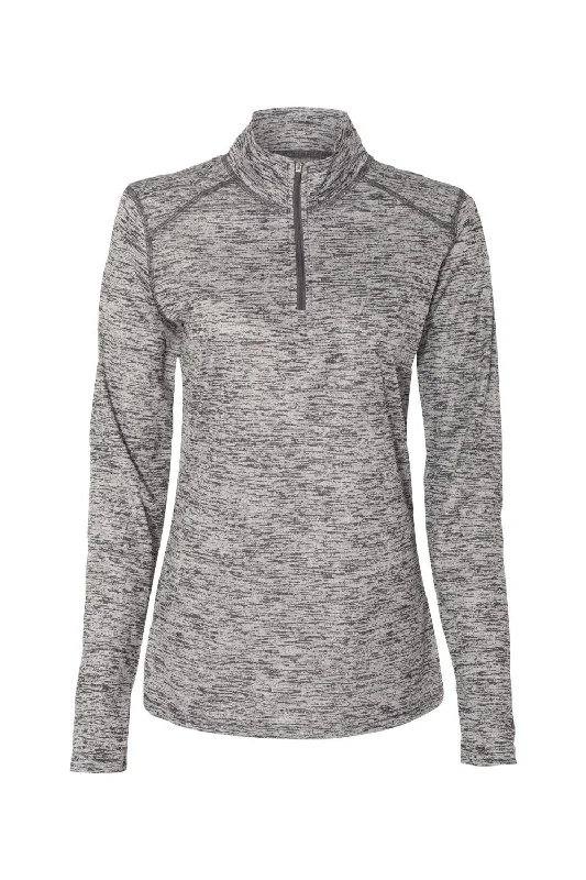 Badger Womens Tonal Blend Moisture Wicking 1/4 Zip Sweatshirt - Graphite Grey Tonal Blend - Closeout