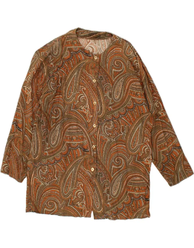 VINTAGE Womens Shirt Blouse UK 16 Large Brown Paisley Viscose