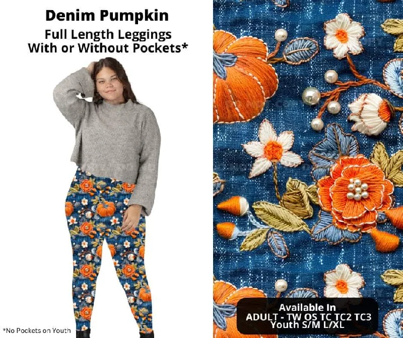 Denim Pumpkin Full Length Leggings w/ Pockets