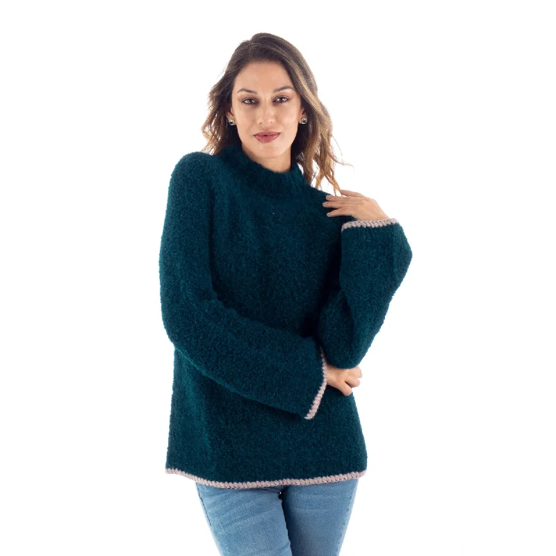 Novica Handmade Sumptuous Warmth In Teal Blend Funnel Neck Sweater