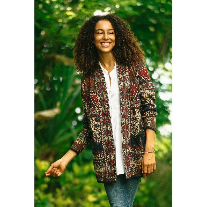 Novica Handmade Artful Shimmer Viscose Blend Jacquard Jacket Cardigan