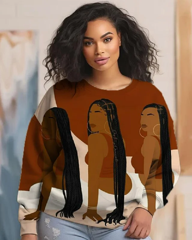 Art Black Girl Color Match Crew-neck Ladies Print Top