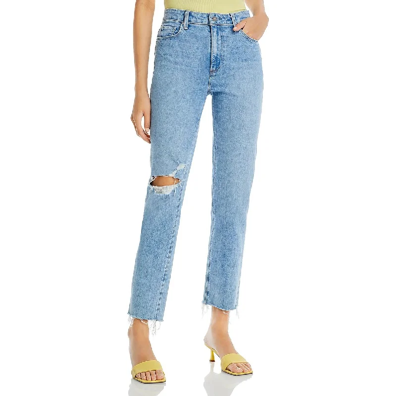 Paige Womens Stella Distressed Released Hem Straight Leg Jeans