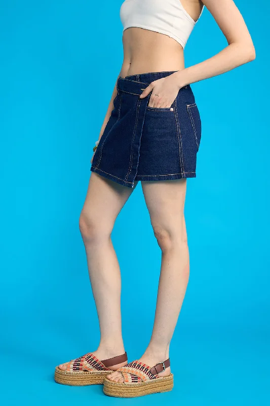 Asymmetrical Raw Denim Skort