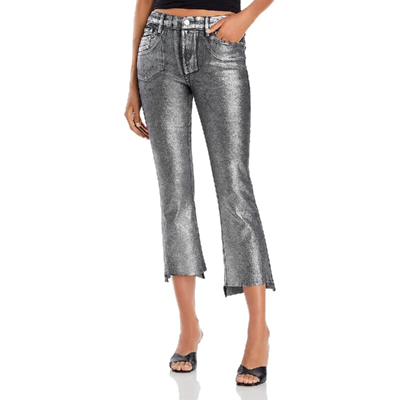 FRAME Womens Coated Cropped Bootcut Jeans