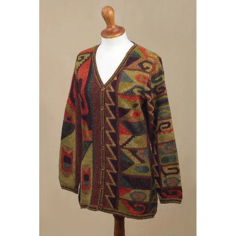 Novica Handmade Inca Geometry 100% Cardigan